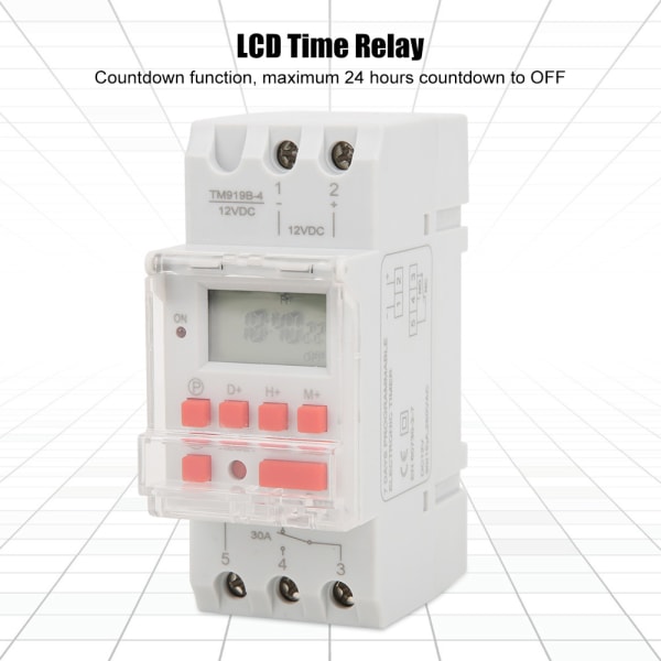 Ukentlig timerbryter - 12V DC, 30A, LCD-kontroll med nedtellingsfunksjon (hvit, 1 stk)