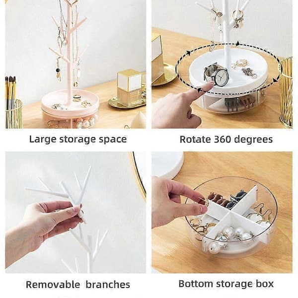Jewelry Stand with Rotatable Base Storage Box Tree Tower Hanging