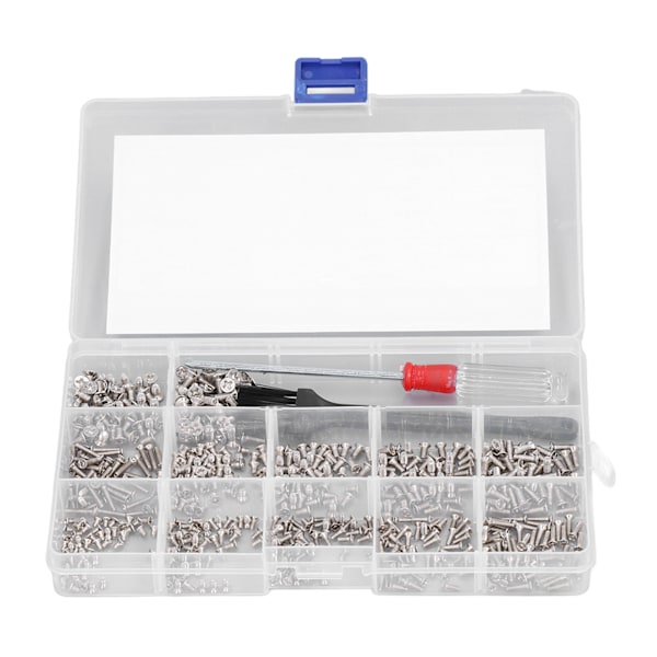 600st Datorskruvar Sortimentssats Micro Flat Head M2 M2.5 M3 med skruvmejselborste (silver)