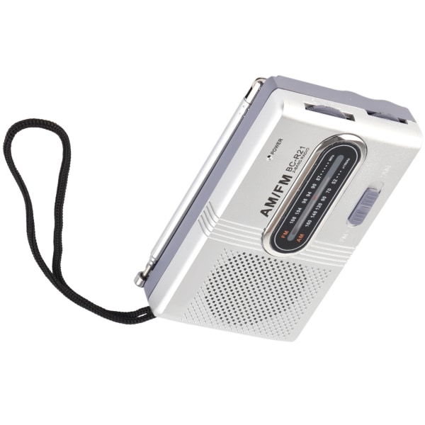 AM FM Radio Lang 5W højttaler Holdbar Bærbar Pocket Transistor Radio med øretelefonstik til hjemmet Udendørs Sølvgrå