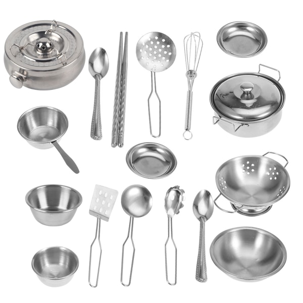 18 STK Køkkenlegetøj Køkkengrej i rustfrit stål Køkkenredskaber Pandelegetøj Sæt til børn