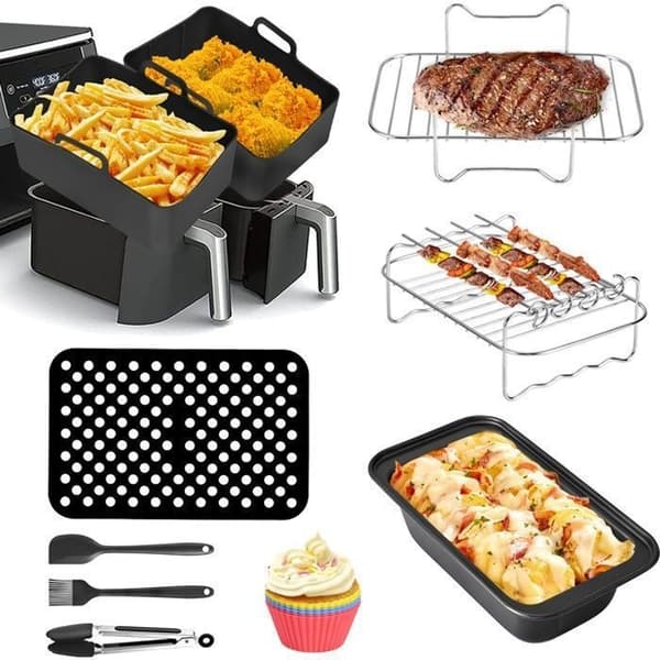 Airfryer-tilbehør, tilbehør, XL dobbelt tilbehørssett for 7,6L-9,5L, Airfryer-tilbehør