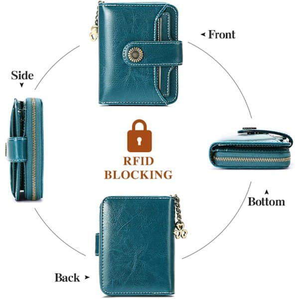 Plånböcker för män Äkta läder Liten Bifold Kompakt Herrplånbok med RFID-skydd En påfågelblå A Peacock Blue