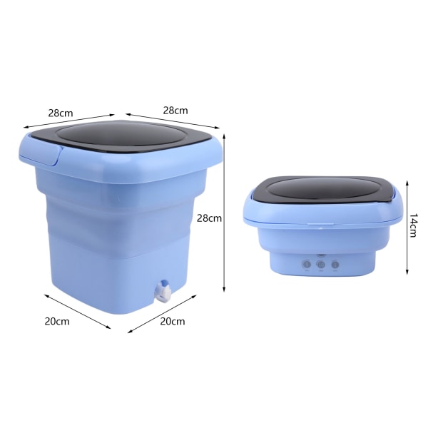 Kokoontaitettava pesukone, mini kannettava pesukone mustalla kannella matkailuautoon, asuntoon, 100–240 V, sininen, US-standardi - 1 kpl
