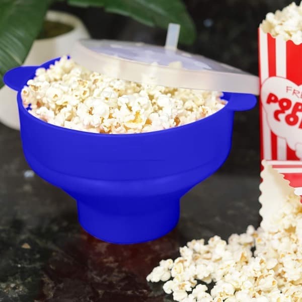 Popcornskål foldbar i silikone Blå