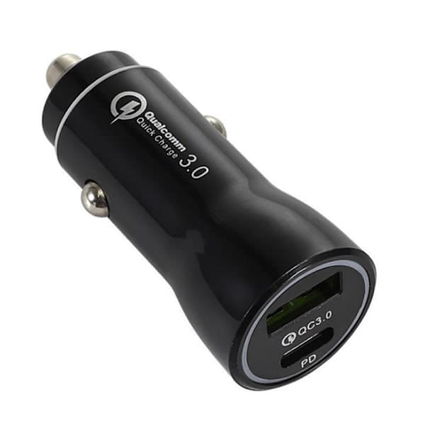 Hurtig biloplader til iPhone 17 / iPhone 17 AIR / iPhone 17 PRO / iPhone 17 PRO MAX - Cigartænderstik USB USBC Phonillico®_Billige gaver Sort
