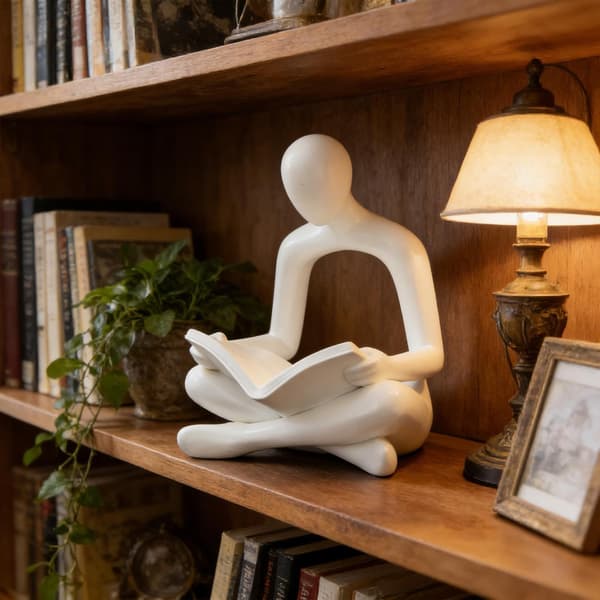 Modern, lekfull, halkfri skulptur, modern estetik, bokstöd i harts.