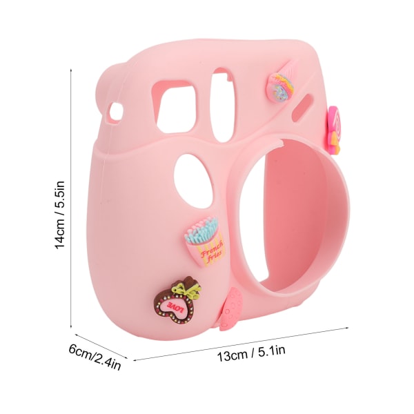 Lett rosa dessert silikonbeskyttelsesveske med skulderstropp for Instax Mini 7 Plus