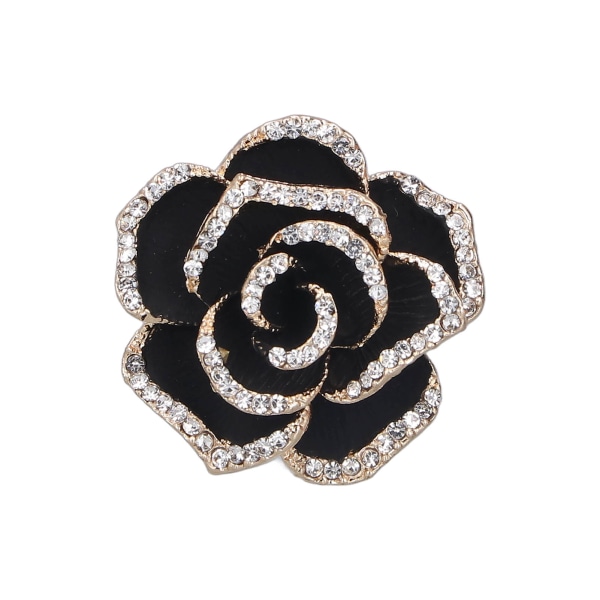 Brosch Pin Camellia Form Elegant Utsökt Strass utsmyckad Brosch för Kvinnor Kläder Siden Halsduk Dekoration Present Svart
