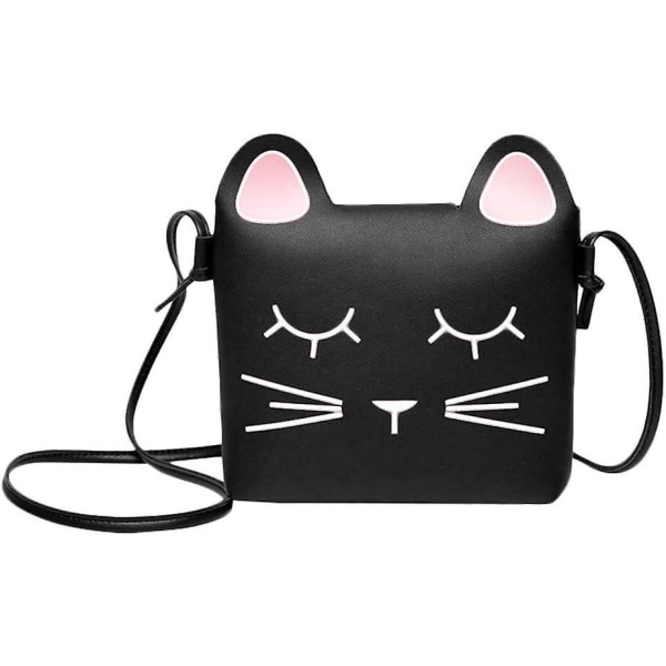 Söpö pikkutytön olkalaukku lompakko, miniprinsessalaukku, musta kissa