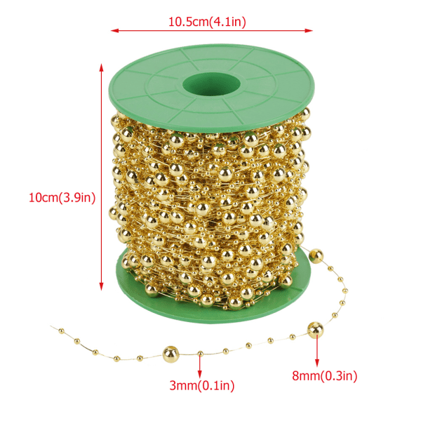 60m/rulle Galvanisering perlertrådperler Guirlandestreng DIY Bryllupsdekoration 3mm+8mm(gylden)