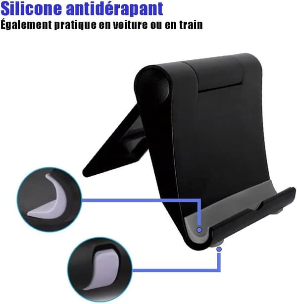 Black Portable Phone Holder for Desk, Foldable Phone Stand 360° Adjustable Smartphone Holder for iPhone and Android Phone