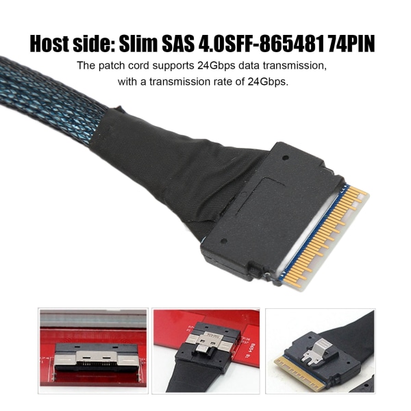 Slim SAS SFF‑8654 8i - SFF‑8654 8i 24Gbps SAS4.0 30AWG -sovitinkaapeli - 0,8 m