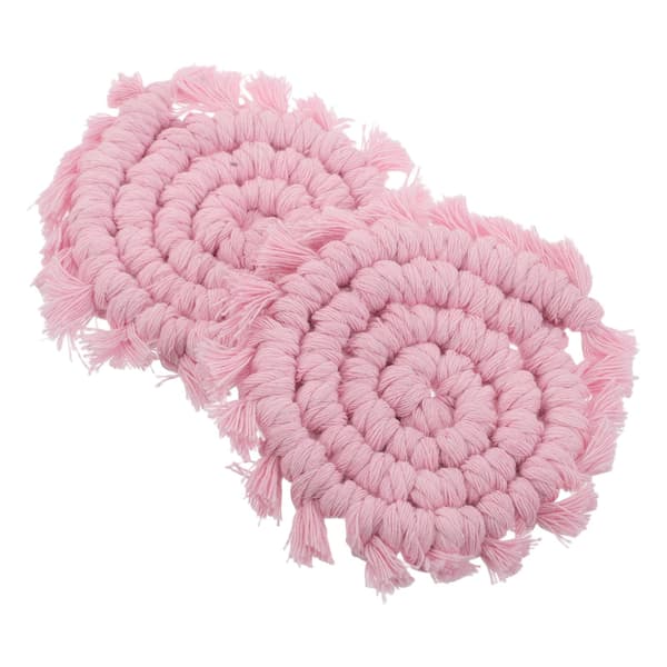 Sett med to rosa stoffbilkoppholdere, svært absorberende, vaskbare og i bohemsk stil.