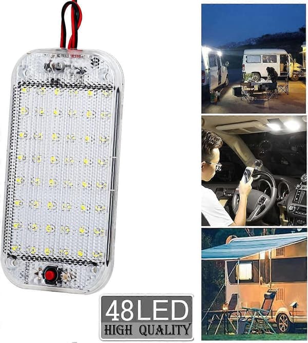 2 stk 12V-85V LED Bil Interiørlys, 48 stk Lamper med På/Av-knapp