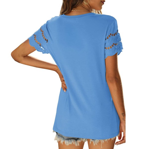 Kvinder Blonde Kortærmet Casual T-shirt med rund hals Pure Color Sommer Toppe til Shopping Dating Blå XL