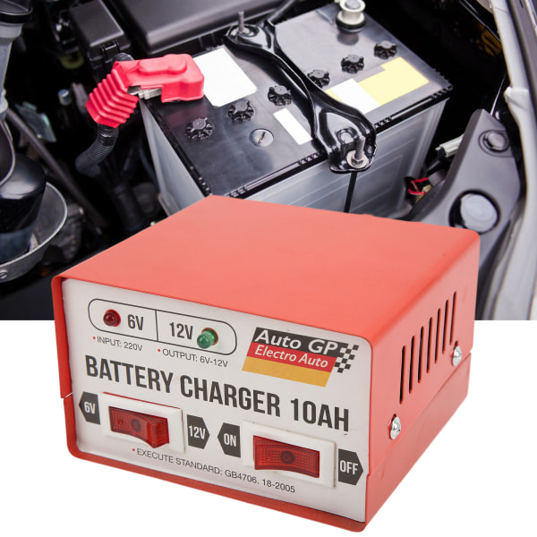 Smart Bilbatterioplader - Hurtig opladning og reparation, 6V/12V justerbar, rød, EU-stik, 110-220V
