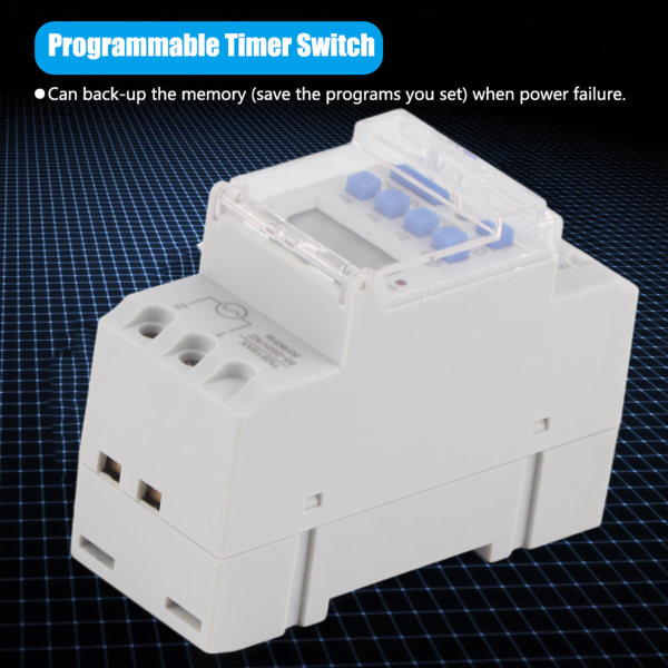 LCD programmerbar tidsbryter - 16A, 85-265V AC, 12/24 timer, hvit - 1 PC