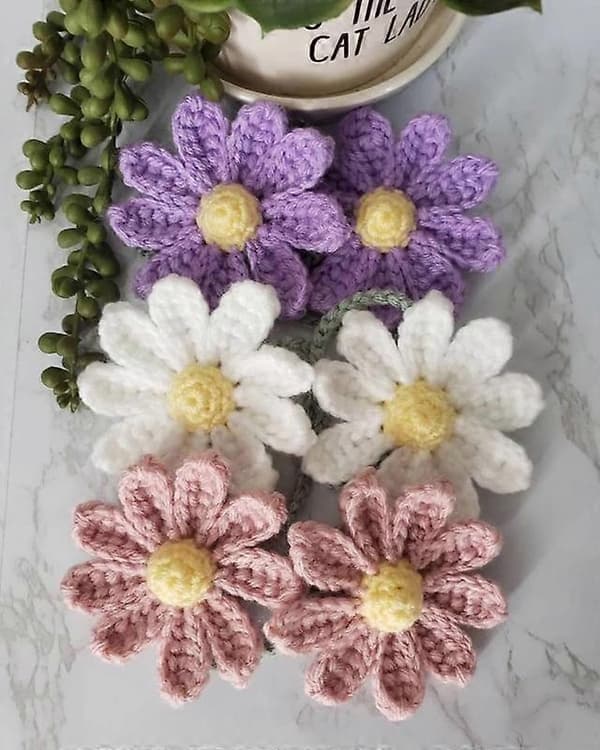Crochet Daisy Car Accessories Hanging Charms for Rearview Mirror