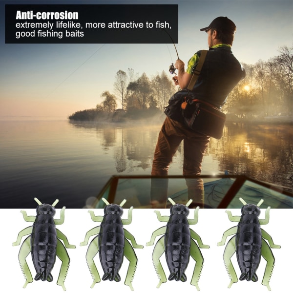 50 stk Fiskeagn Fake kunstig lokke Grønn myk plast Cricket Insekter