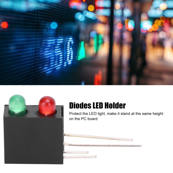 LED muoviteline - 100 kpl, kaksoisreikä, musta neliö, 90 asteen kaarijalusta punaisella ja vihreällä valolla 3 mm