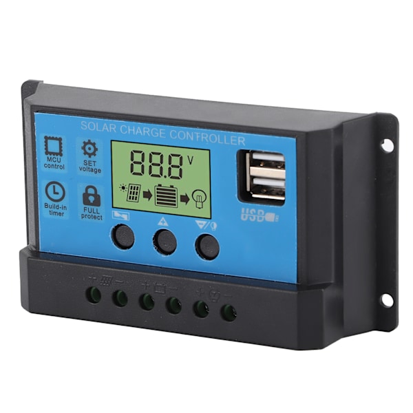 12V 24V Solcelleladnings- og -afladningsstyring PWM LCD-display Dobbelt USB-udgang Regulator til Hjem Industribil 30A