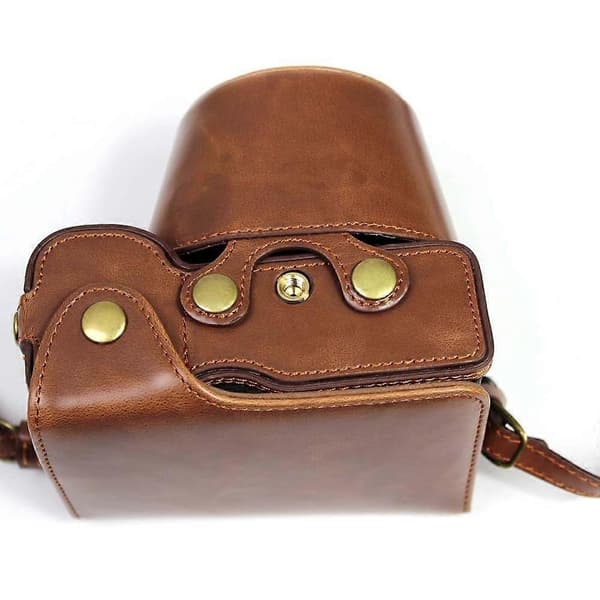 Q2W PU Leather Half Camera Case Cover for Sony A7C Camera - Coffee