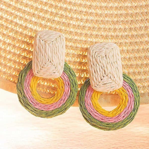 Statement Raffia Øreringe Søde Boho Øreringe Rattan Hængende Øreringe