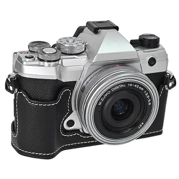 For Olympus OM-5 Camera Case Battery Opening Palm Texture PU Leather Half Body Bottom Protection - Black