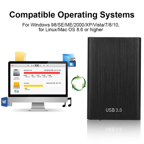 2,5-tommer SATA USB 3.0 bærbar 7-9,5 MM harddisk SSD-kabinet Eksternt bærbar disketui (sort)