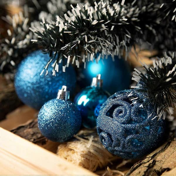 100 Shatterproof Christmas Ornaments Set with Hanging Hooks & String - Petrol Blue Tree Decorations