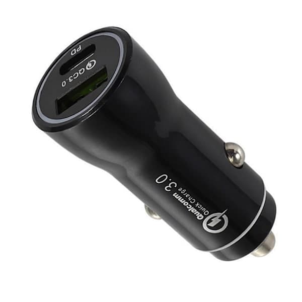 Hurtig biloplader til iPhone 17 / iPhone 17 AIR / iPhone 17 PRO / iPhone 17 PRO MAX - Cigartænderstik USB USBC Phonillico®_Billige gaver Sort
