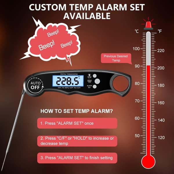 Kitchen thermometer, fast-reading cooking thermometer with 102 cm foldable probe, LCD backlight magnet, digital thermometer