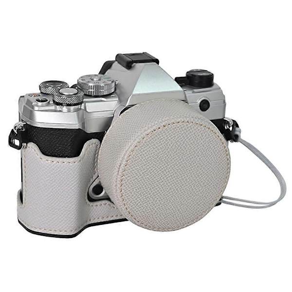For Olympus OM-5 Camera Case Half-Enclosed Leather Bottom with Lens Cap - Grey