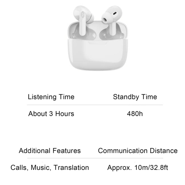 Bluetooth-oversættelsesøretelefoner med høj nøjagtighed: 114 understøttede sprog, realtidsoversættelse, højttaler inkluderet
