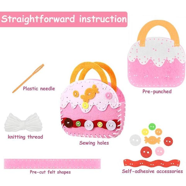 6-delt børnehåndtaske-sysæt med sikkerhedsnål og harmløst filtstof - DIY Craft-gave til piger