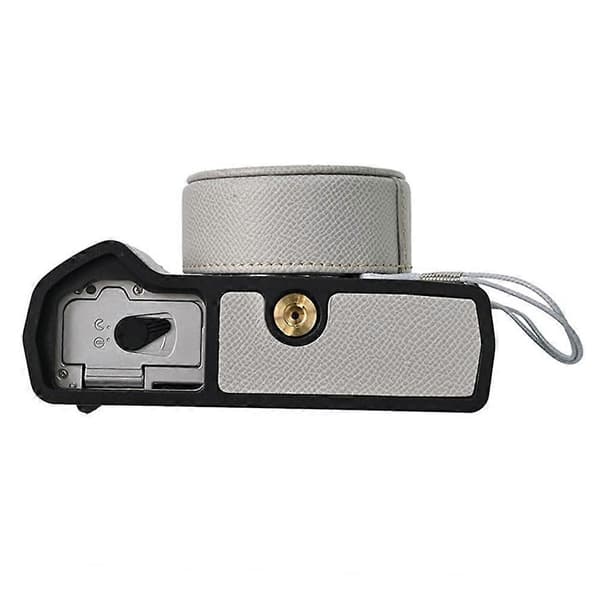 For Olympus OM-5 Camera Case Half-Enclosed Leather Bottom with Lens Cap - Grey