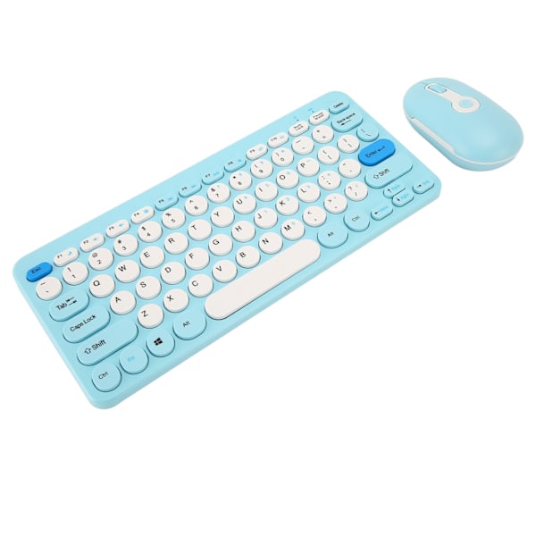 Langaton näppäimistö ja hiirisetti tyylikkäillä pyöreillä näppäimillä, hiljainen, ergonominen, 2.4G näppäimistö ja hiiriyhdistelmä pöytätietokoneelle, sininen