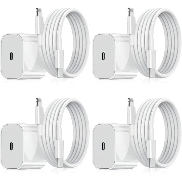 (Kampanjpris) iPhone Laddare - Snabbladdare - Adapter + Kabel 20W USB-C Vit 4-pack iPhone