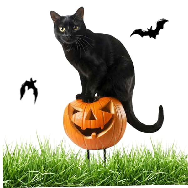 Halloween kattehavepynt, sød 25 cm metal kattepynt