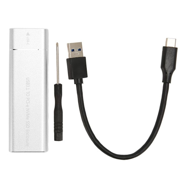 M.2 NVMe SSD Kabinet 10Gbps 2TB USB 3.1 Type C UASP Protokollen Type C SSD Kabinet til 2230 2242 2260 2280 SSD Sølv Type A til C Kabel