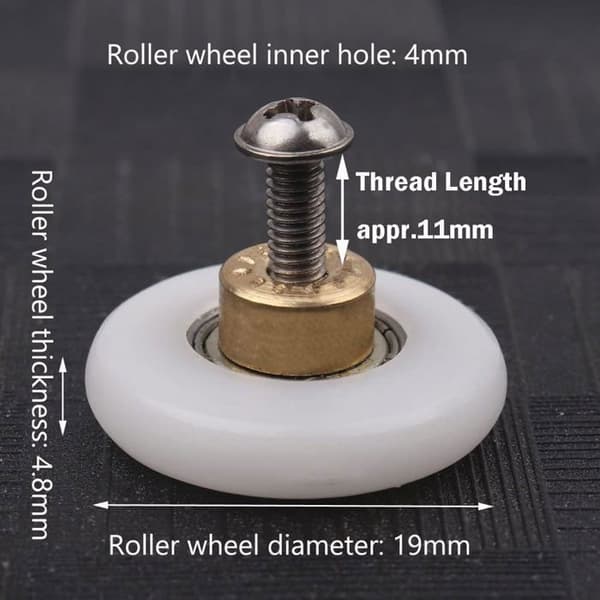 Sæt med 4 udskiftningsruller til skydedørsbruser med M4-skruer, 19 mm diameter