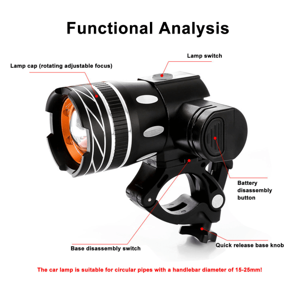 USB-ladattava polkupyörän ajovalo, erittäin kirkas polkupyörän valo, etuvalo yöajoon