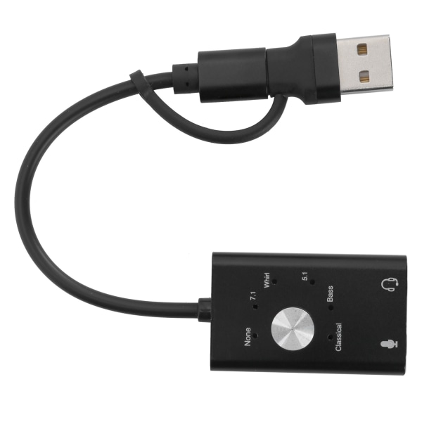 TypeC til lydlydkort 7.1-kanals bærbar ekstern 2-i-1 lydkort USB-lydadapter