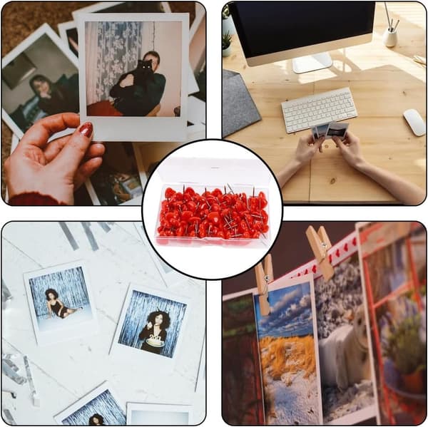100 st hjärtformade häftstift, vägghäftstift, möbelhäftstift, biltakshäftstift, korktavlehäftstift, platta häftstift (röd)