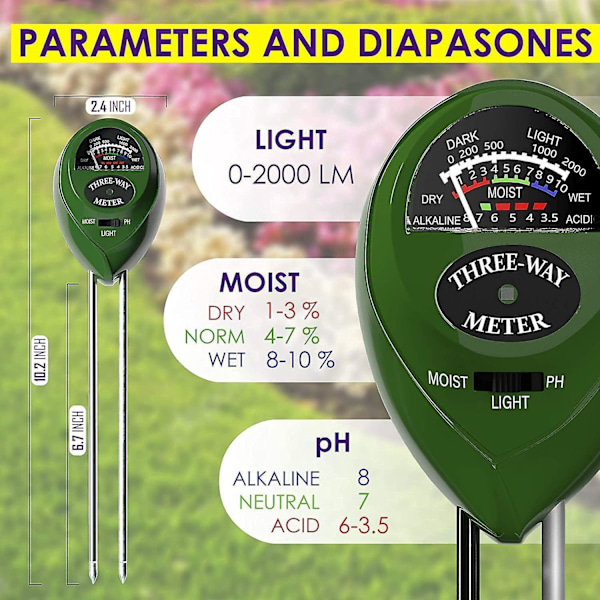 3-i-1 Jordbundstester: Fugtighed, Lys og pH-Måler til Have, Mark og Planter