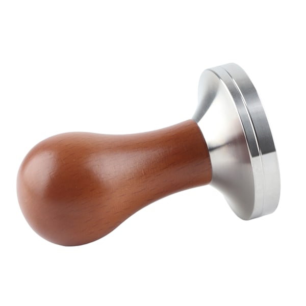1 st trähandtag i rostfritt stål espressokaffe tamper pressverktyg med 58 mm platt bas varm