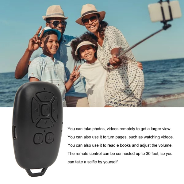 Trådløs kamerafjernkontroll for selfie-bilder og -videoer - Bluetooth 4.0, svart