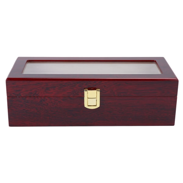 Wooden 5 Grid Watch Display Box Transparent Window Anti-Slip Watch Oppbevaringsboks