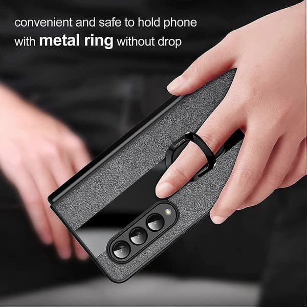 Case Compatible With Samsung Galaxy Z Fold 4, PU Leather Protective Case With Built-in Metal Stand